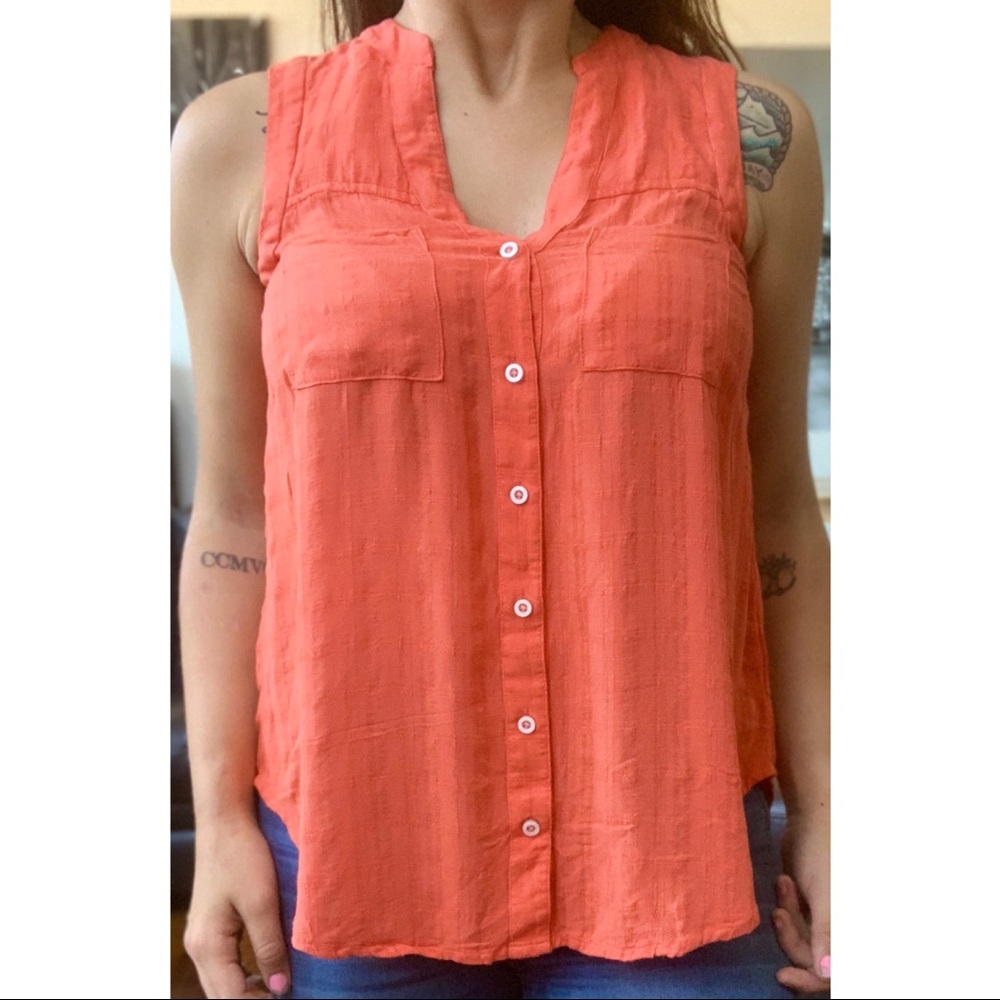 Anthropologie Maeve sunseeker orange button tank - Picture 7 of 11